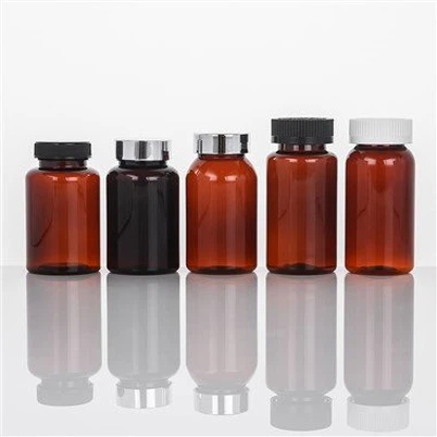 Botella de plástico ámbar para vitaminas